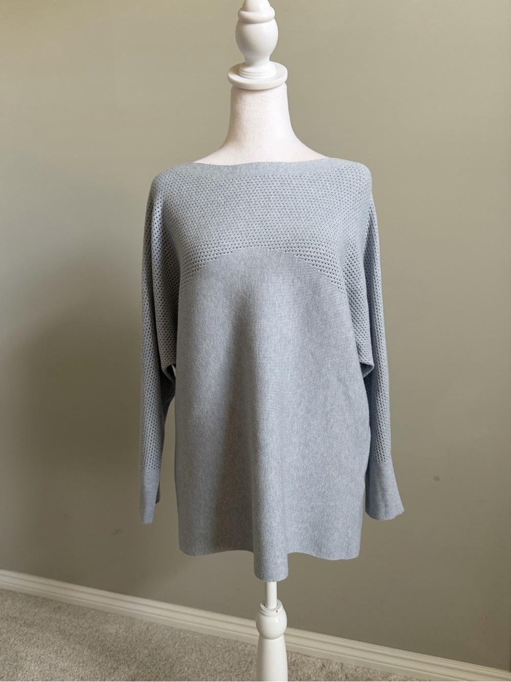 Light Blue Women's Knit Sweater - Relaxed Boatneck